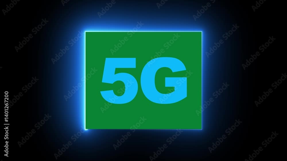 Aufkleber glowing neon 5g internet networking text animation . technology icon animation. white color text on 