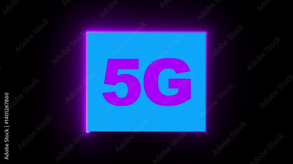 Aufkleber glowing neon 5g internet networking text animation . technology icon animation. white color text on 