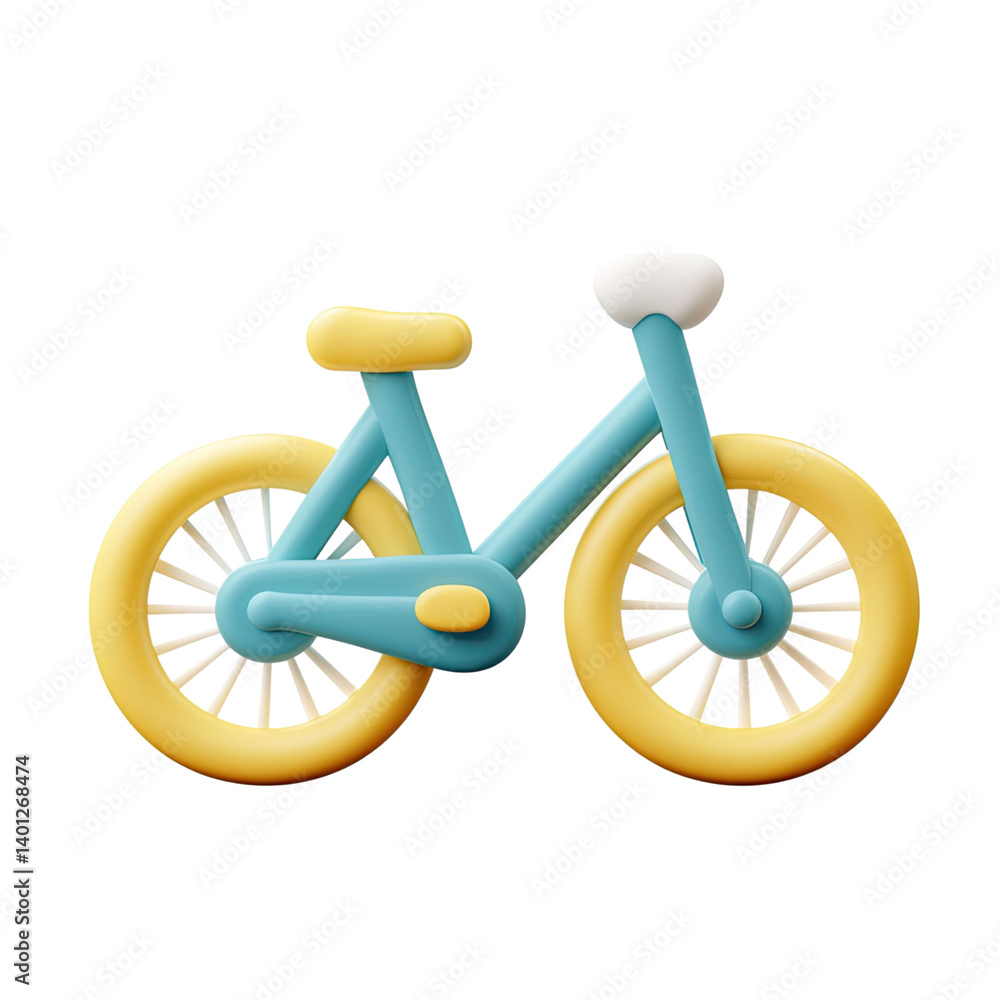 Poster a 3d rendered bicycle with yellow wheels and a blue frame against a transparent background ideal for