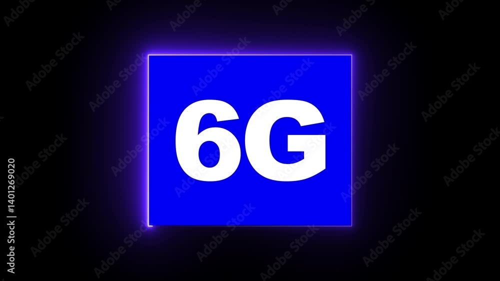 Aufkleber glowing neon 6g internet networking text animation . technology icon animation. white color text on 