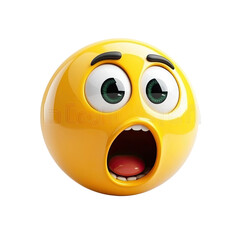 Fototapeta premium 3D rendered yellow emoji with wide eyes and open mouth on black transparent background. Expressing surprise or shock.