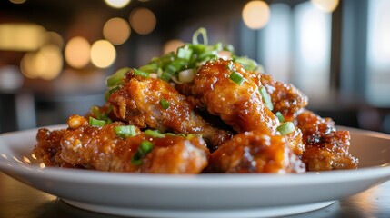 Fototapeta premium Crispy fried chicken wings served hot and golden. A popular comfort food favorite