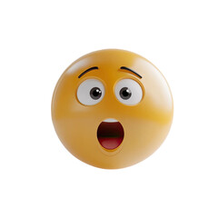 A 3D rendered yellow emoji with an open mouth and surprised expression against a transparent background highlighting emotion and digital art.