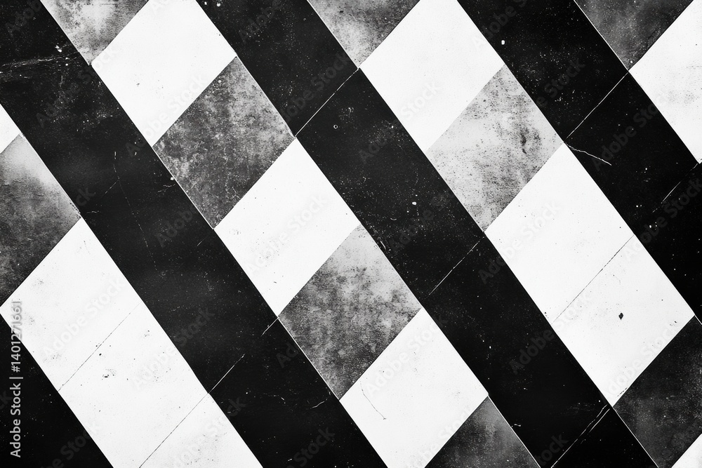 Poster bold graphic background featuring diagonal stripes and a checkerboard pattern in black and white for