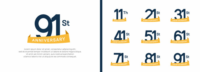 set of anniversary logo style yellow ribbon. vector design black color for celebration