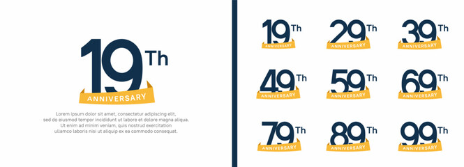 set of anniversary logo style yellow ribbon. vector design black color for celebration