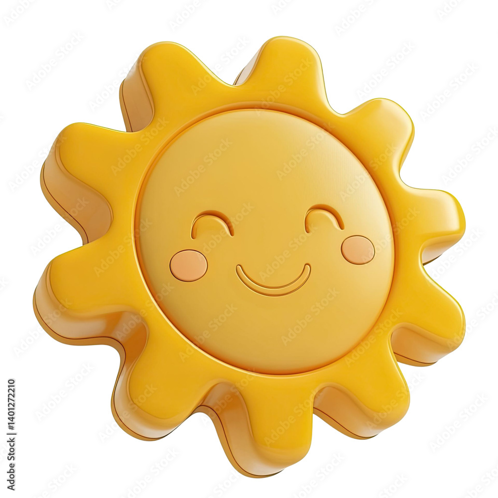 Aufkleber 3d rendering of a cheerful yellow sun with a smiling face and rosy cheeks isolated on transparent ba