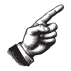 Hand Pointing Right Vector Illustration, Engraved Directional Gesture Artwork