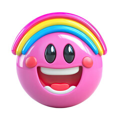 Naklejka premium Smiling face with rainbow arc over head on transparent background. Joyful expression and vibrant colors create a cheerful aesthetic.
