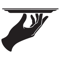 Hand holding tray silhouette vector of service and delivery