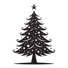 Festive christmas tree silhouette with decorations vector art design