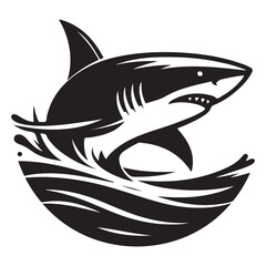 Powerful great white shark leaping silhouette vector illustration artwork