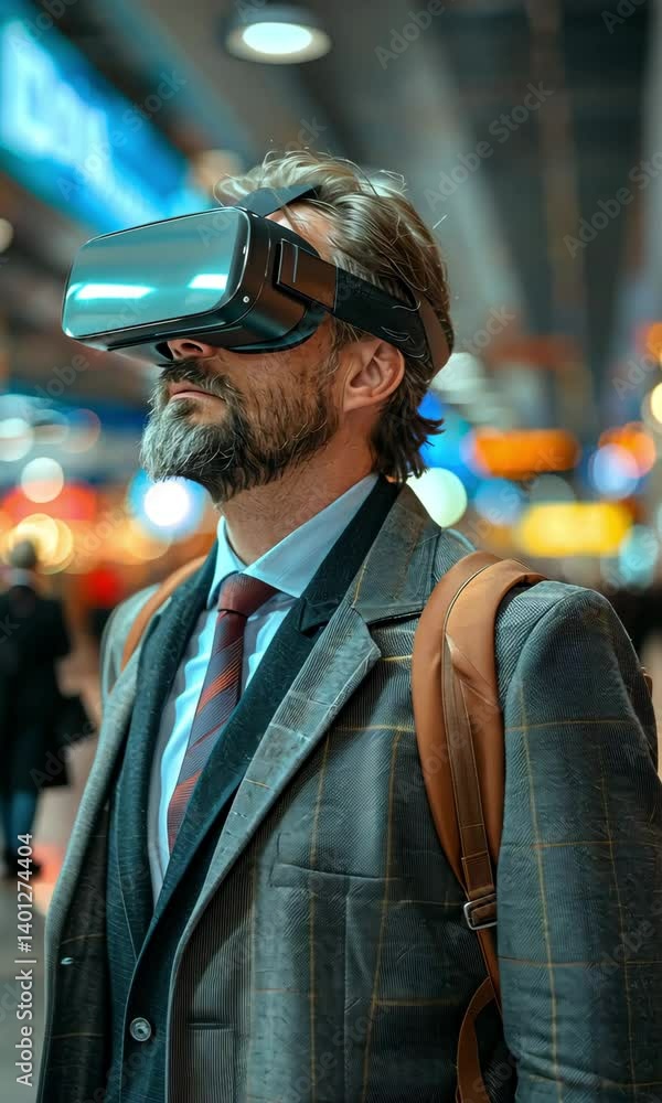 Aufkleber exploring virtual reality technology in urban environments during twilight hours