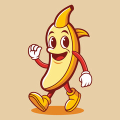 Retro banana mascot cartoon character vector vintage fun cheerful comic 