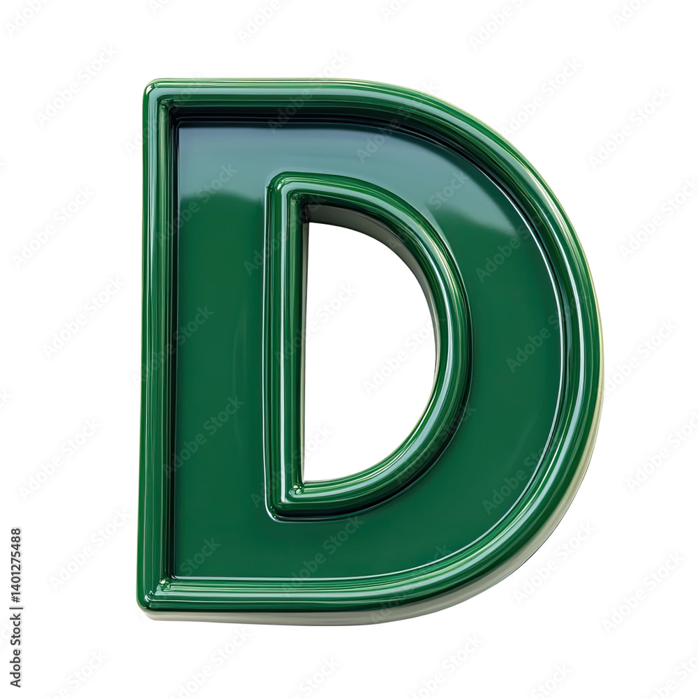Aufkleber glossy emerald letter d in a 3d render with a transparent background.