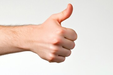 A close-up shot of a hand giving a thumbs-up gesture, against a clean white backdrop.