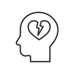 Mental Heartbreak, icon in line design. Mental heartbreak, emotional pain, sadness, broken heart, anxiety, depression, sorrow on white background vector. Mental Heartbreak, editable stroke icon