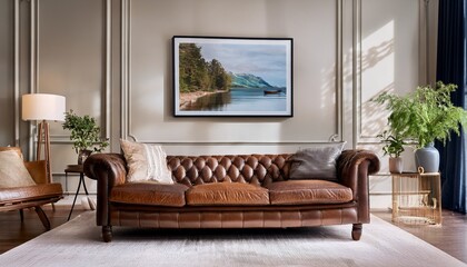 sophisticated serenity a chic living room embracing timeless elegance with classic chesterfield sofa and modern accents
