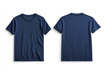 A clean, minimalist design of a navy blue t-shirt mockup with front and back views, displayed on a white background, offering ample space for creative designs.