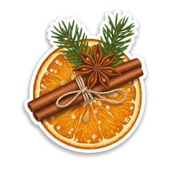 Dried orange slice with cinnamon, star anise and fir sprigs sticker