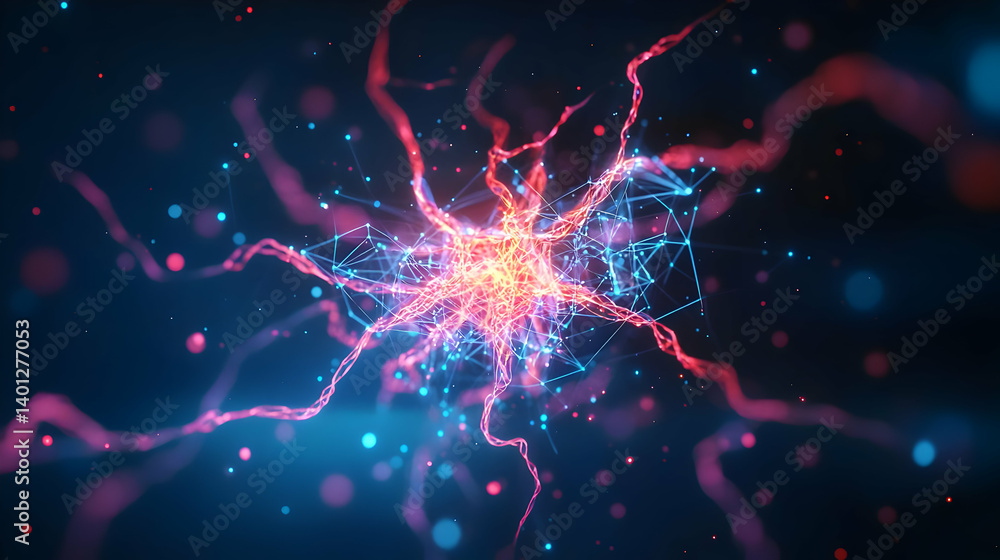 Poster abstract digital network design with colorful lines and particles