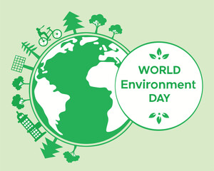 Green Earth with Ecology Icons for World Environment Day Celebration