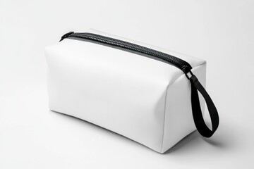 A clean, modern mockup of an empty washbag with a zipper and handle design, isolated on a white background for easy product insertion.