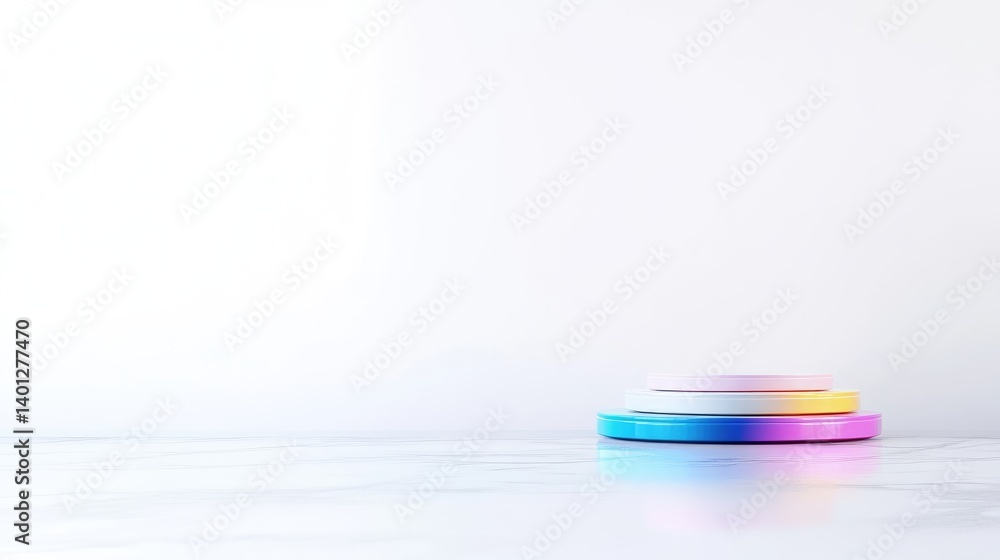 Aufkleber pastel display stand gradient rings minimalist style high-resolution rendering centered product shot