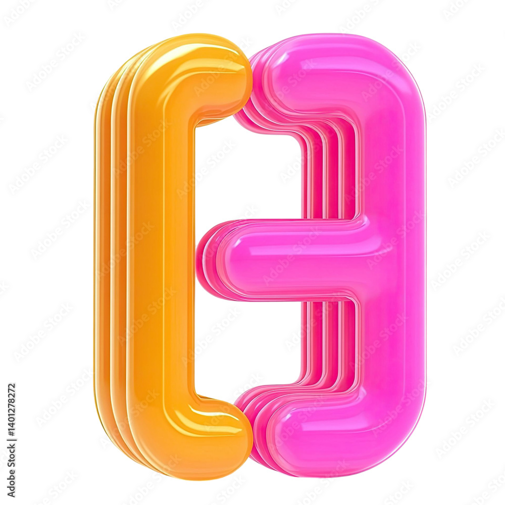 Poster vibrant three-dimensional number three in glossy orange and pink with a transparent background