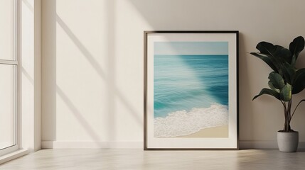 Ocean view framed art print coastal beach house decor modern home interior design wall art living room artwork