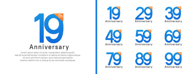 set of anniversary logo style. vector design blue color for celebration