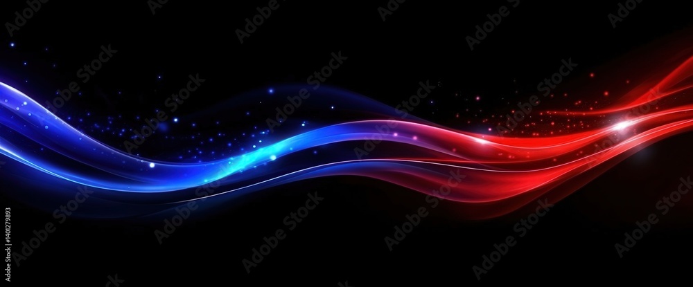 Poster abstract background featuring dynamic blue and red light lines on a dark backdrop, conveying speed a
