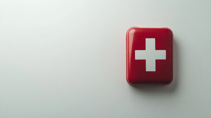 Obraz premium First Aid Kit Icon Red with White Cross on Plain Background 