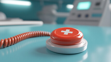 Modern emergency nurse call button on a clinical background  