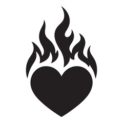 Flaming Heart Silhouette Vector Illustration Symbolizing Intense Love