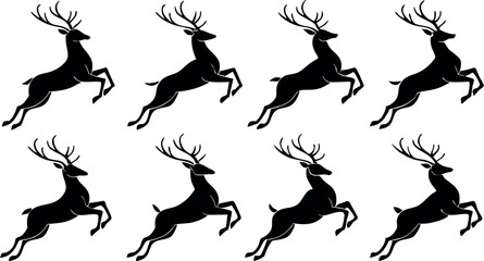 Fototapeta premium Silhouette Set of Reindeer in Various Poses – Vector 