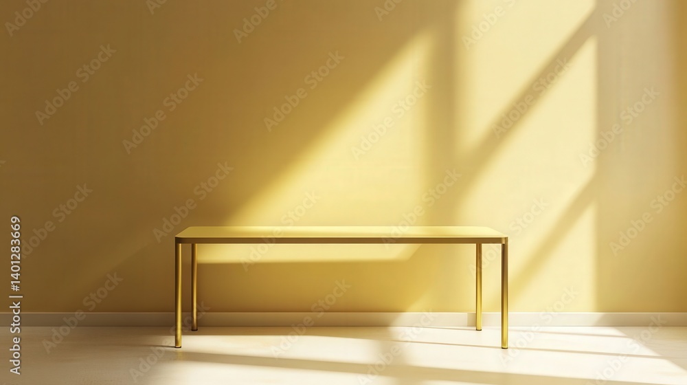 Aufkleber 3d rendering of a gold table in a studio room with a yellow background, featuring soft light and sha