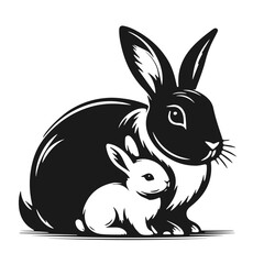 Two rabbits on white background, isolated vector illustration, for Easter designs, animal themed prints, childrens books, greeting cards, or logo concepts.