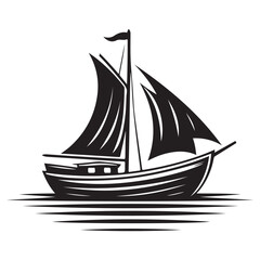 Vintage Black Sailboat Illustration Sailing the Sea Silhouette Vector Graphic