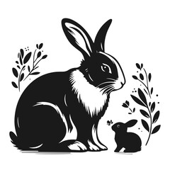Two rabbits on white background, isolated vector illustration, for Easter designs, animal themed prints, childrens books, greeting cards, or logo concepts.