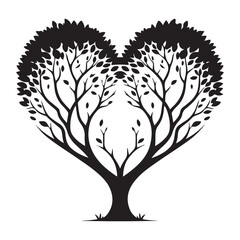 Heart Shaped Tree Silhouette Romantic Nature Vector Illustration