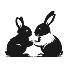 Two rabbits on white background, isolated vector illustration, for Easter designs, animal themed prints, childrens books, greeting cards, or logo concepts.