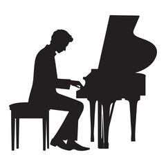 Silhouette of a pianist performing beautifully on a grand piano