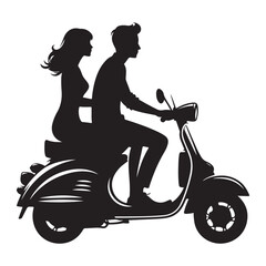 Romantic couple riding scooter silhouette vector illustration design artwork © Creative Image  
