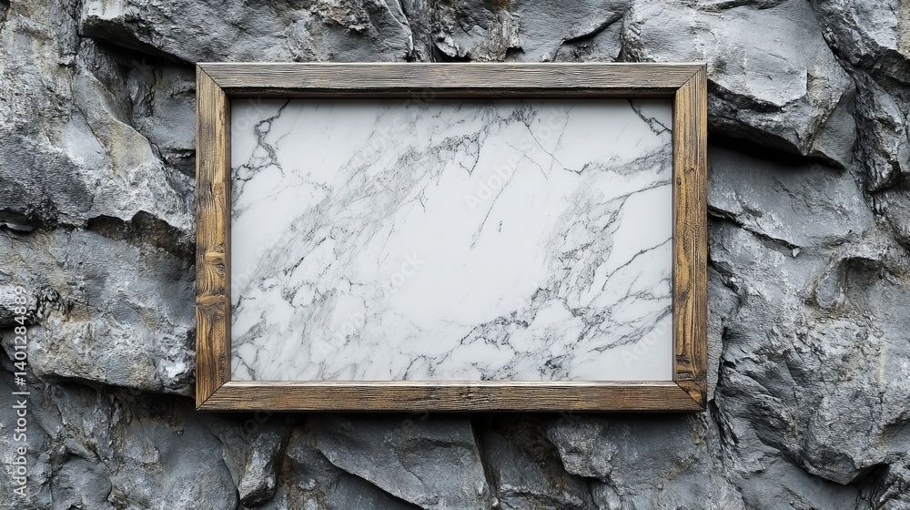 Poster marble texture frame mockup on stone wall background for product display and presentation design 3d 