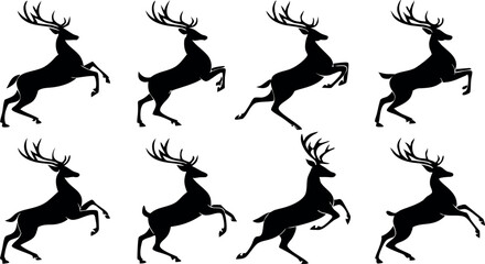 Fototapeta premium Silhouette Set of Reindeer in Various Poses – Vector 