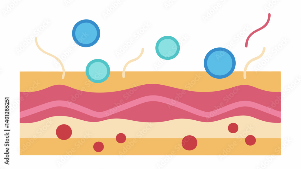 Poster layer effect an illustration showing skin with multiple layers where nanoparticles are animatedly tr