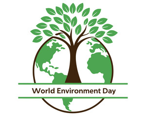 Fototapeta premium World Environment Day: Tree Growing from Earth Globe Illustration