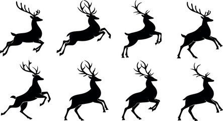 Obraz premium Silhouette Set of Reindeer in Various Poses – Vector 
