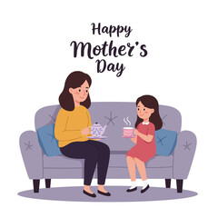 Mother and daughter sharing a joyful moment on Mothers Day in flat vector art
